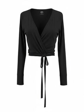 JoyLab Black Wrap Tie Long Sleeve Crop Top